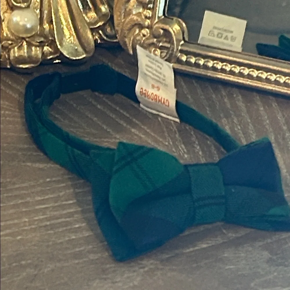 Little Boys Navy Blue & Green Plaid Gymboree Bow Necktie